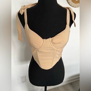 Beige Tie-Shoulder Bustier Top